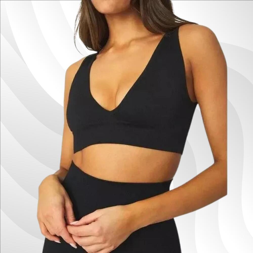 2/$50 WeWoreWhat Black V-Neck Bra Top Size S | Sleek & Supportive